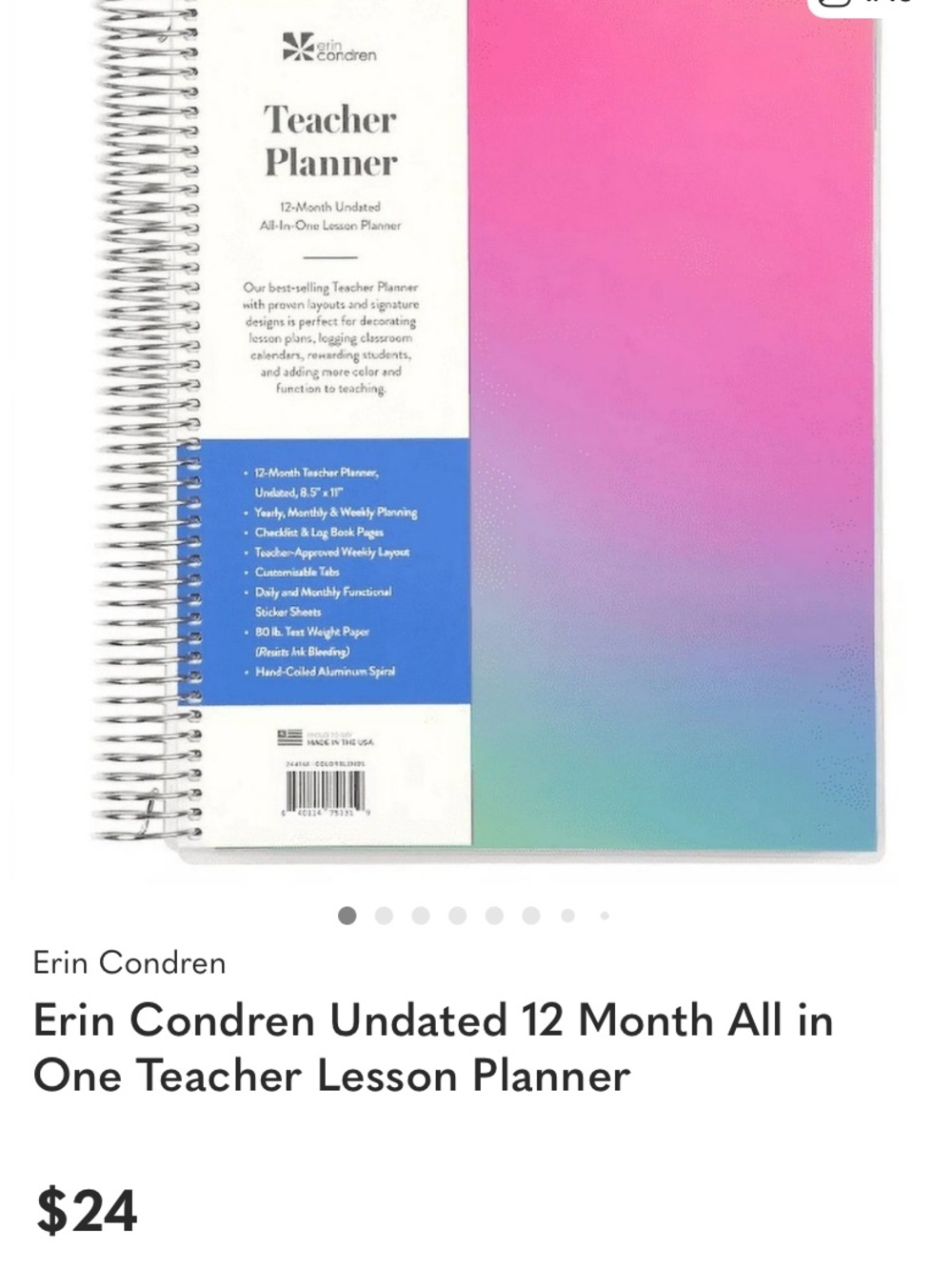 Erin Condren Gradient Teacher Planner in Pink and Blue